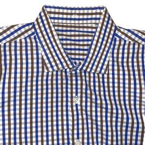 Men’s Western Plaid Shirt Blue Brown White 16x36